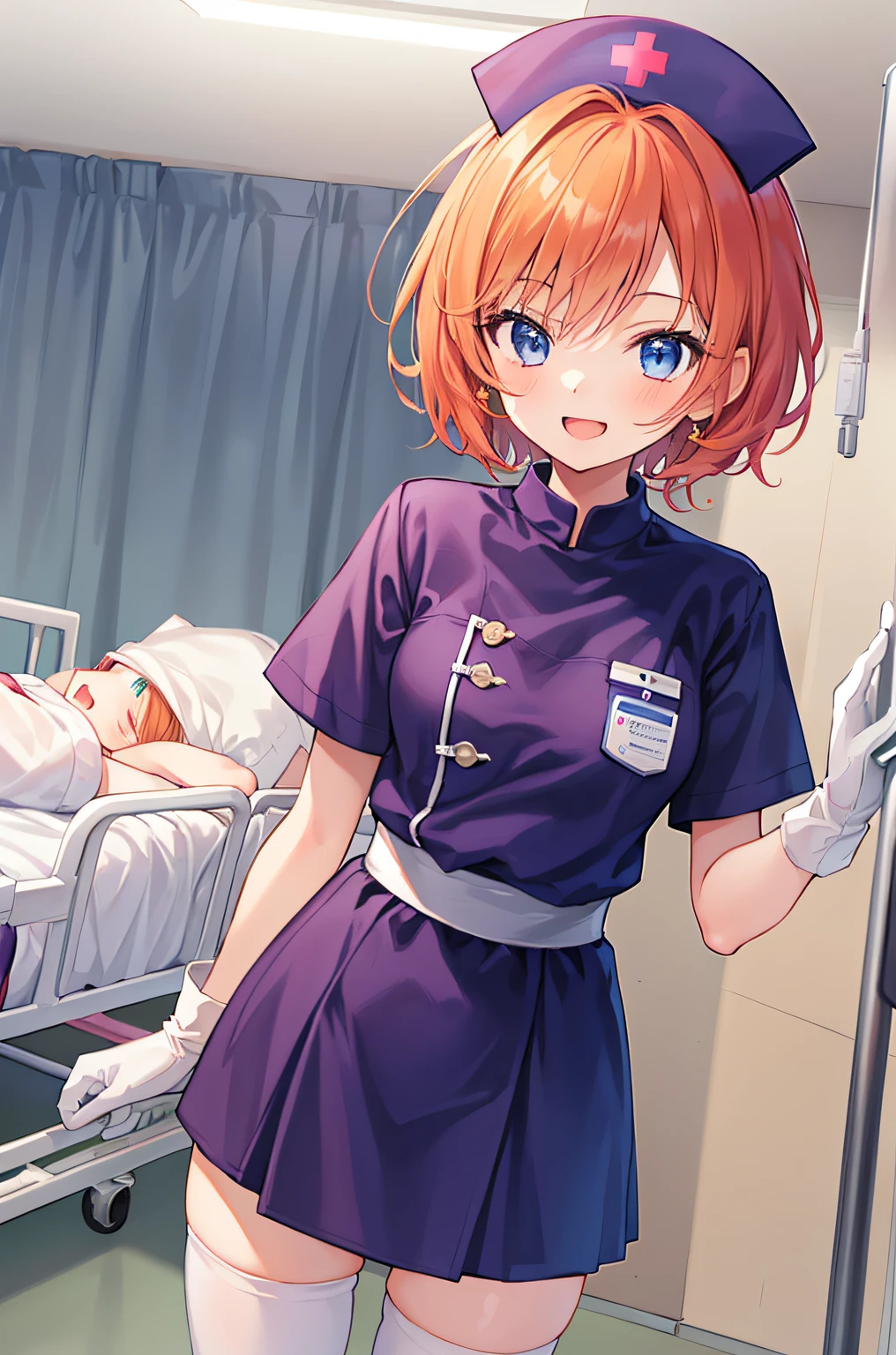 Anime nurse in uniform standing next to a patient in a hospital - SeaArt AI