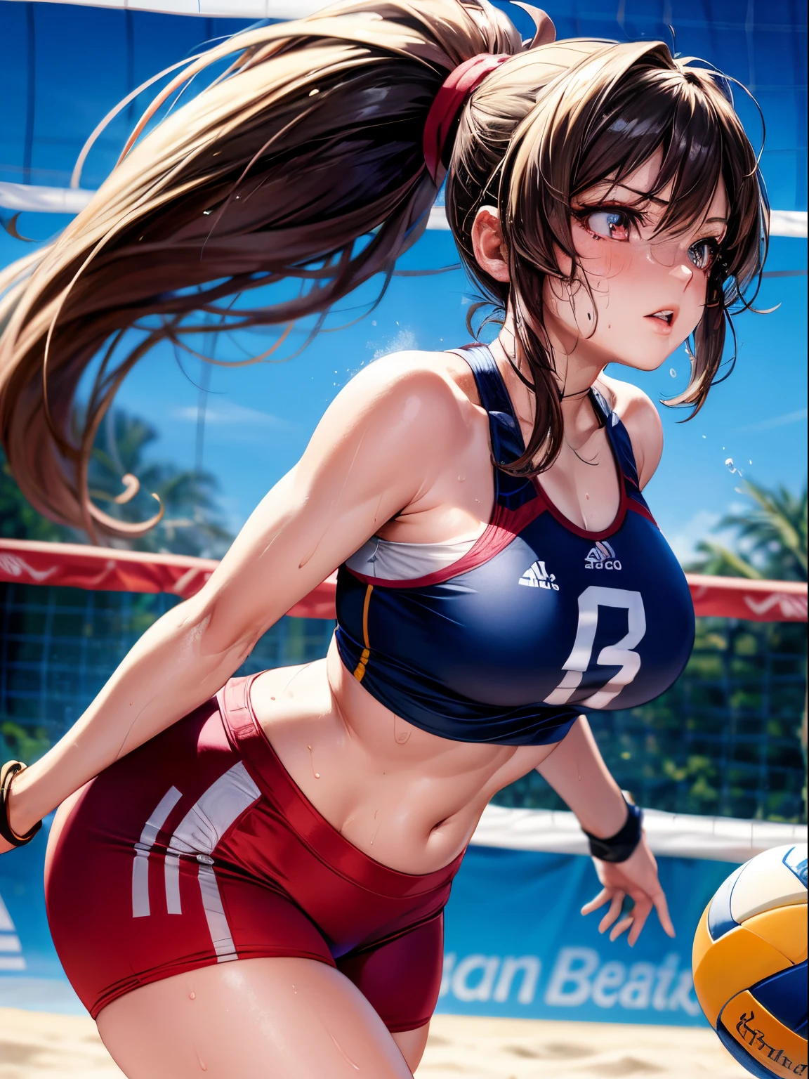 A close up of a woman in a bikini playing volleyball - SeaArt AI