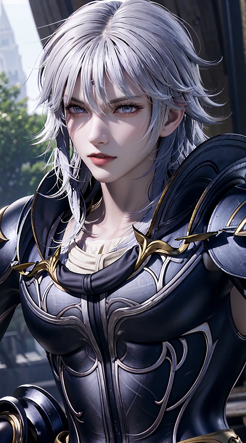 1young guy,best quality, more details, masterpiece, portrait, male focus, solo, moonlight, fantastic, nail polish, white hair, luxurious, 8k, detailed, ray tracing, depth of field, cinematic lighting,cool face