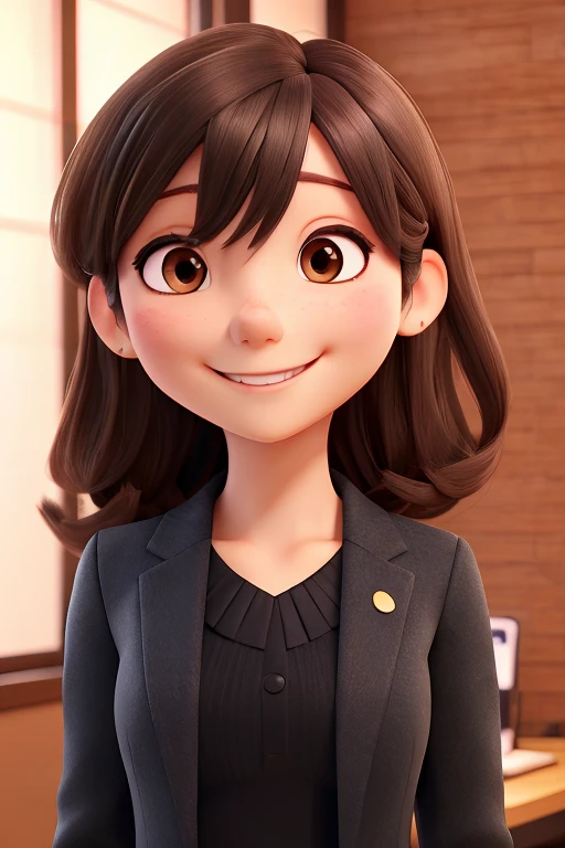 Transparenter Hintergrund, dunkles Haar, japanisch, Geschäftsanzug, Schwarzer Anzug, stilvolles Make-up,Sauber aussehendes Haar,Sanftes Lächeln,Blick nach vorne
