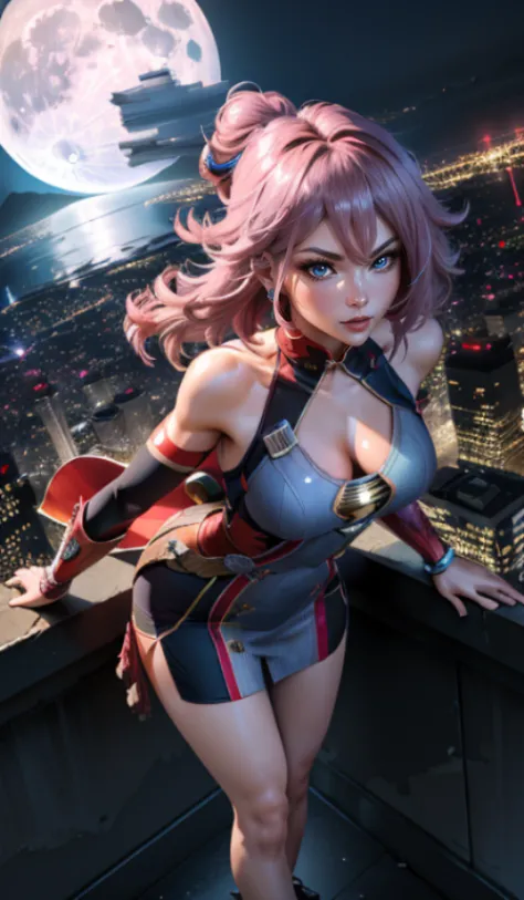 (Masterpiece, 4k resolution, ultra-realistic, very detailed),  (superhero theme, charismatic, there's a cute girl on top of town...