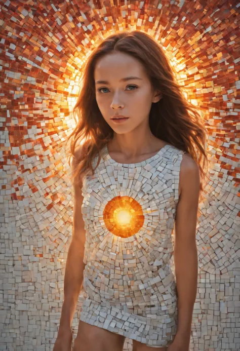 portrait of a girl ,radiation mosaic:1.2, catch the sun:0.8, like shards of glass，inject warmth and energy into a space:0.4 flas...