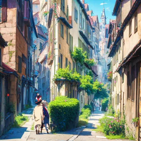 european style narrow street，like the wizarding world of harry potter， anime background art, anime style cityscape, magical and ...