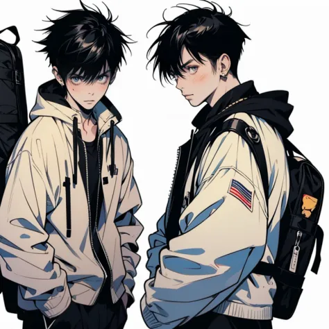 characterdesignsheet、shot from top、male people、kamimei、a cool、looking at the camera、boredom、gentle、up of face、15yo student、littl...