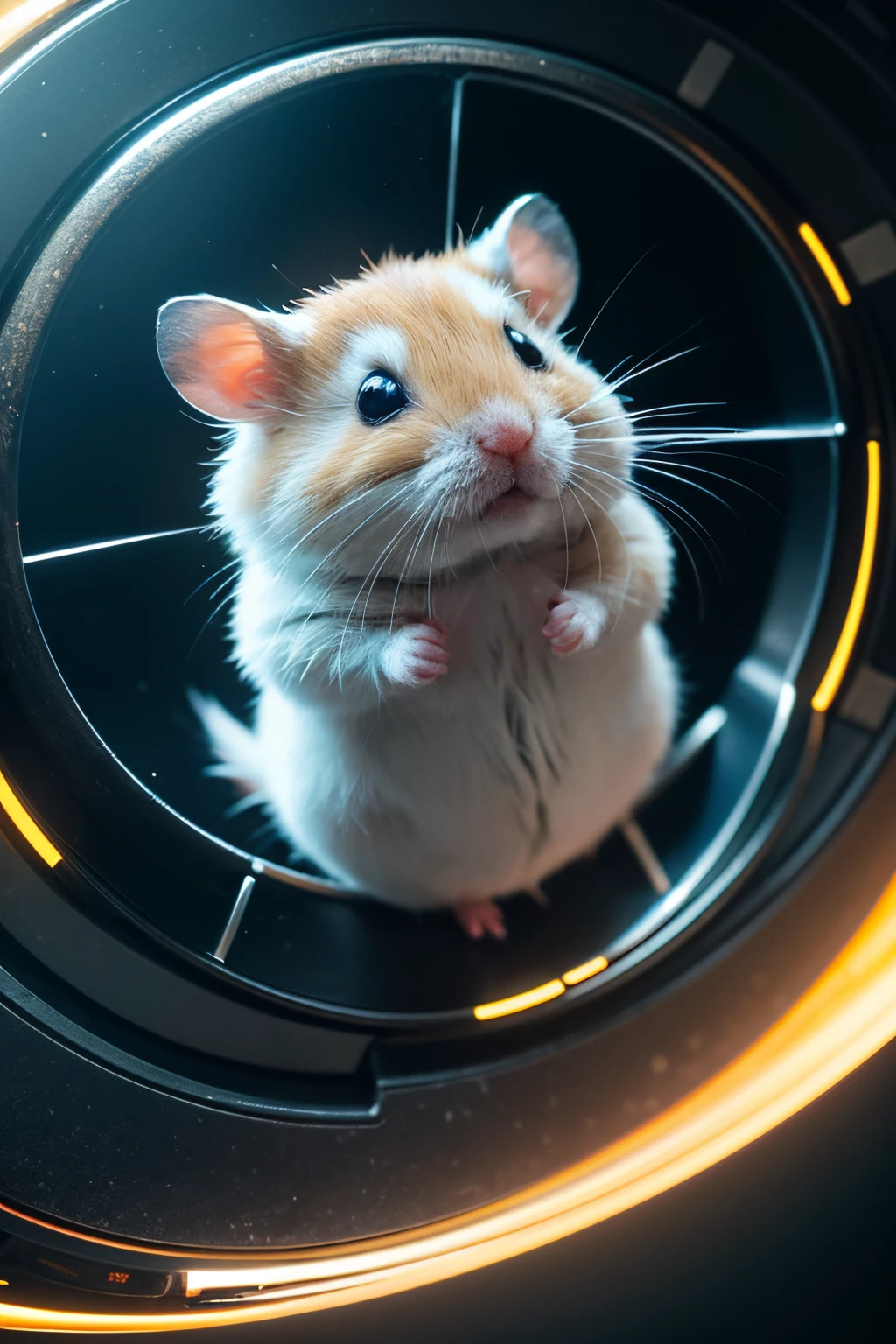 There is a hamster that is sitting inside of a wheel - SeaArt AI