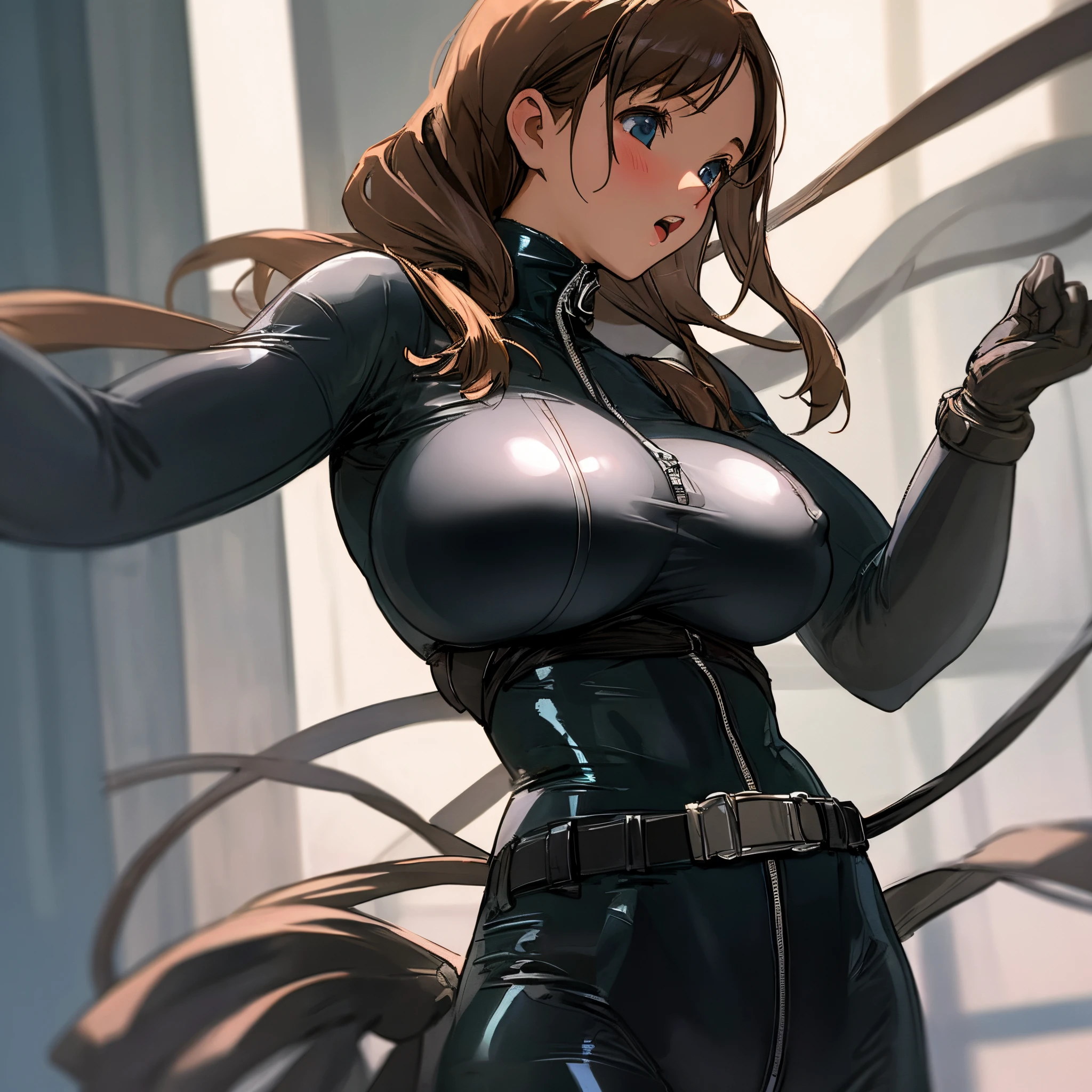 Anime girl in black cat suit holding a gun in her hand - SeaArt AI