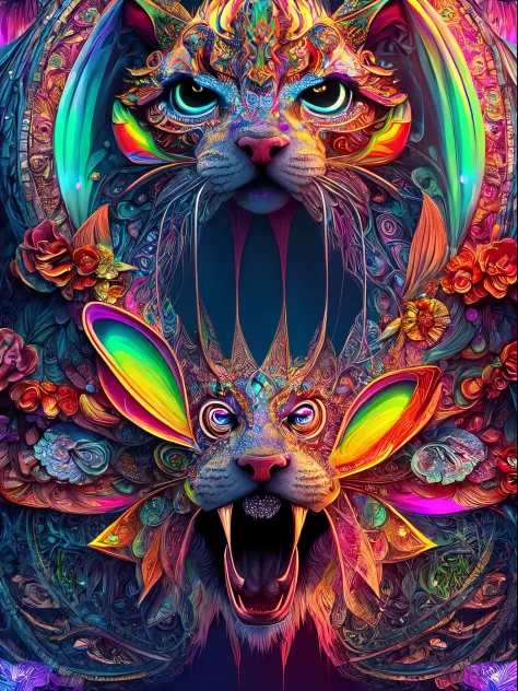 a cute gay Furry in center in a psychedelic and surreal world, ultra-detailed, with vibrant colors and lighting effects, creatin...