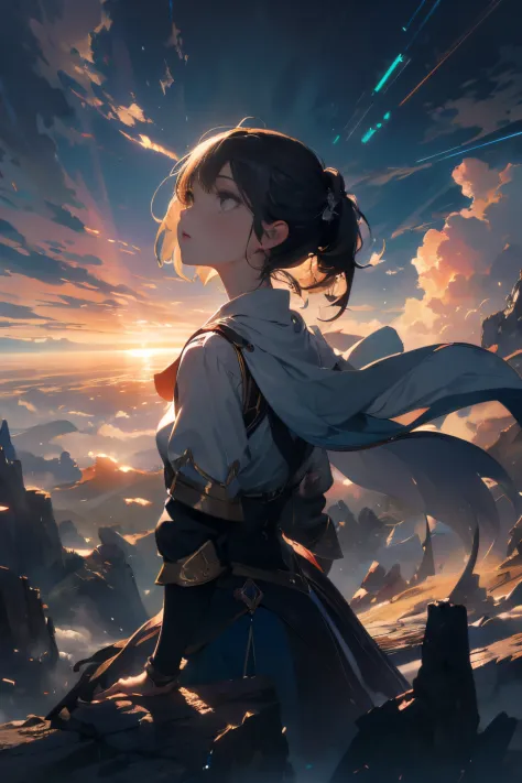 absurdres, highres, (official art, beautiful and aesthetic:1.2), close view,
shining sky, vast world, girl, gazing, awe-inspirin...