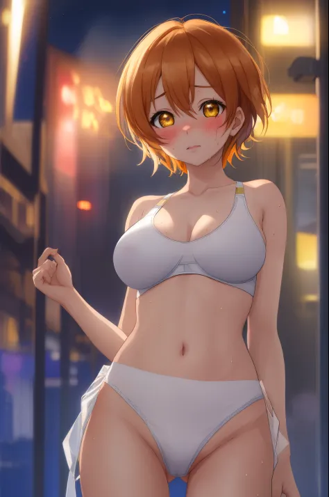 Masterpiece, sksrin,a beautiful urban female model, white transparent clothes under empty night stars, disappearing transparent gym bra, facial details, detailed body part details, 8k wallpaper, tight, looking at viewer, short hair, (Blushing:1.2), sweatin...