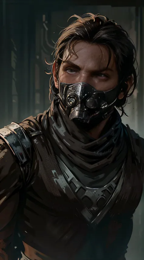 ((Bradley Cooper)) as Kabal from Mortal Kombat, solo, short ponytail, (face covered by a respirator:1.2), wears a wasteland outf...