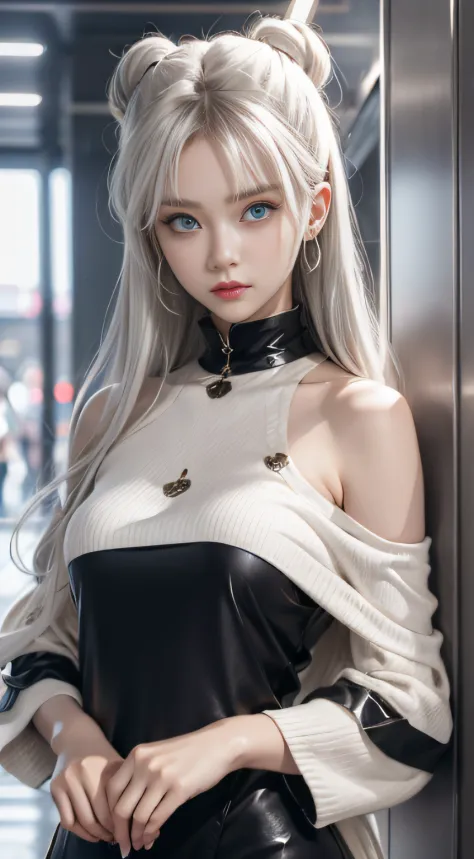 double whirlwind pattern design garment，Iris heterochromatic pupil，silver-haired girl，Wallpaper HD of,off shoulders、