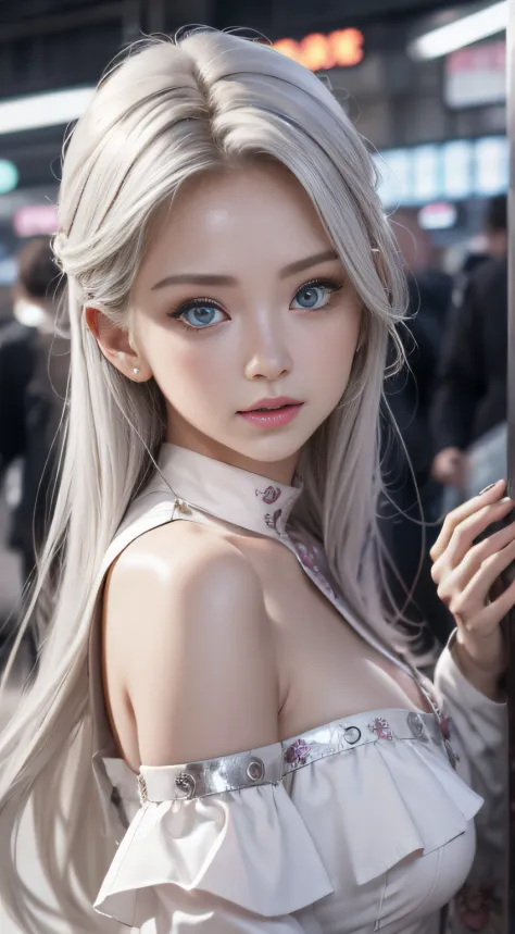 double whirlwind pattern design garment，Iris heterochromatic pupil，silver-haired girl，Wallpaper HD of,off shoulders、