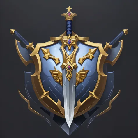 (tmasterpiece, top-quality, Best quality at best, offcial art, Beauty and aesthetics:1.2), (8K, Best quality at best, tmasterpiece:1.2),A shield, simple，The sword，arma，badges，Metallic，armour，tiara crown，Symmetrical geometry，symmetric beauty，Two-dimensional...