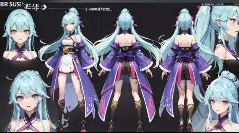 characters reference sheet, Best Character Design Table, 1人の女性, 20yr old, ((Azure fantasy character)), dressed in《blade and soul》and granada espada mixed clothing, Complete whole body, ((Front view and rear view only)) Light theme clothing design, Symmetri...