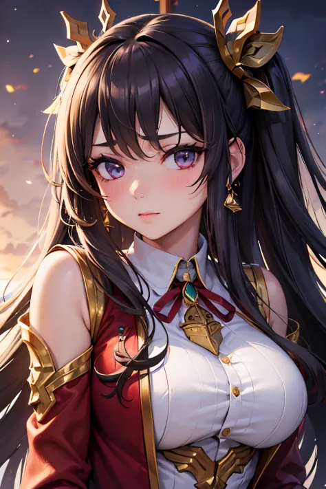 (masterpiece), best quality, expressive eyes, perfect face, 1girl, solo, ishtar, ishtar fate, purple eyes, black hair, gold hair...
