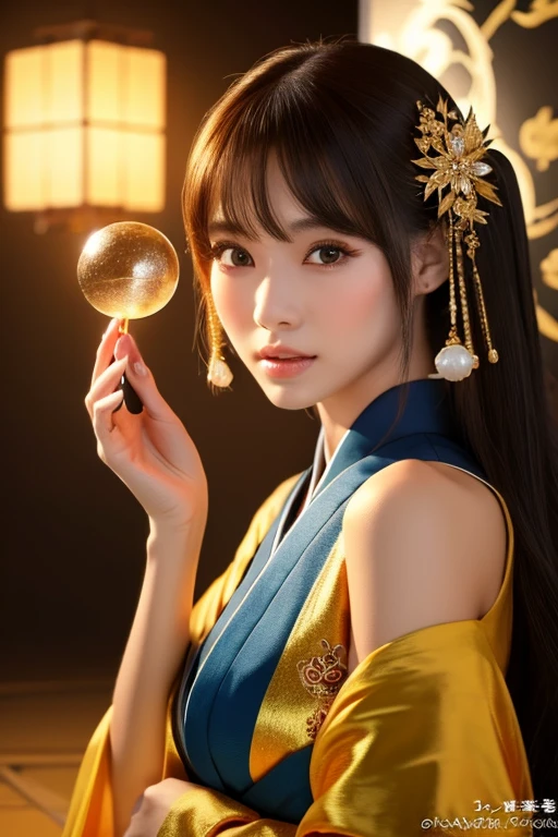 Close-up of a woman holding a crystal in her hand, Digital art inspired by Jinnon, trending on cg society, Digital Art, japonisme 3 d 8 k ultra detailed, beautiful digital works of art, elegant japanese woman,realistic digital art 4 k,gold background,Golden Luck,kimono,directly in front,Golden Luck,Mysterious,spiritual,masuter piece,masuter piece,masuter piece,The upper part of the body,japanes,21years old,a beauty girl,one girls,directly in front,facing front,The upper part of the body,The upper part of the body,The upper part of the body,The upper part of the body,japanes,21years old,a beauty girl,japanes,21years old,a beauty girl,goddes,God,GOD,goddes,God,GOD,goddes,God,GOD,illustrious,21years old,a beauty girl,japanes,21years old,a beauty girl,japanes,21years old,a beauty girl,japanes,announcer,announcer,Female Ana,