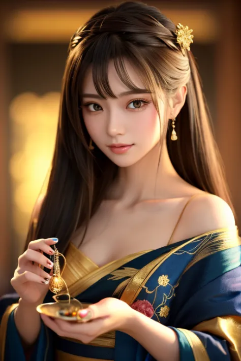 Close-up of a woman holding a crystal in her hand, Digital art inspired by Jinnon, trending on cg society, Digital Art, japonism...