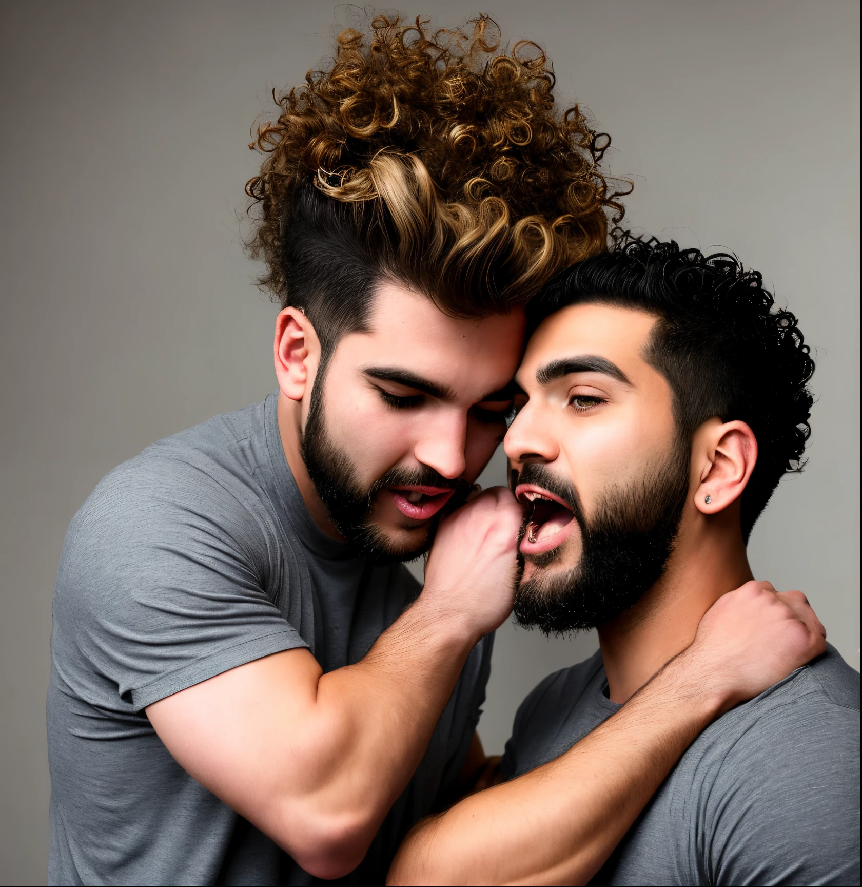 There are two men with curly hair and beards are posing for a picture -  SeaArt AI