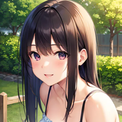 photographrealistic, (masutepiece,Best Quality:1.4),(8K,Raw photo,photographrealistic:1.2), Detailed skin,Detailed face,1girl in,Japanese Idol,Cute face, Black hair,Small breasts, slender, shiny eyes, Smile, BREAK (Side view:0.6), Cute camisole, pastel col...