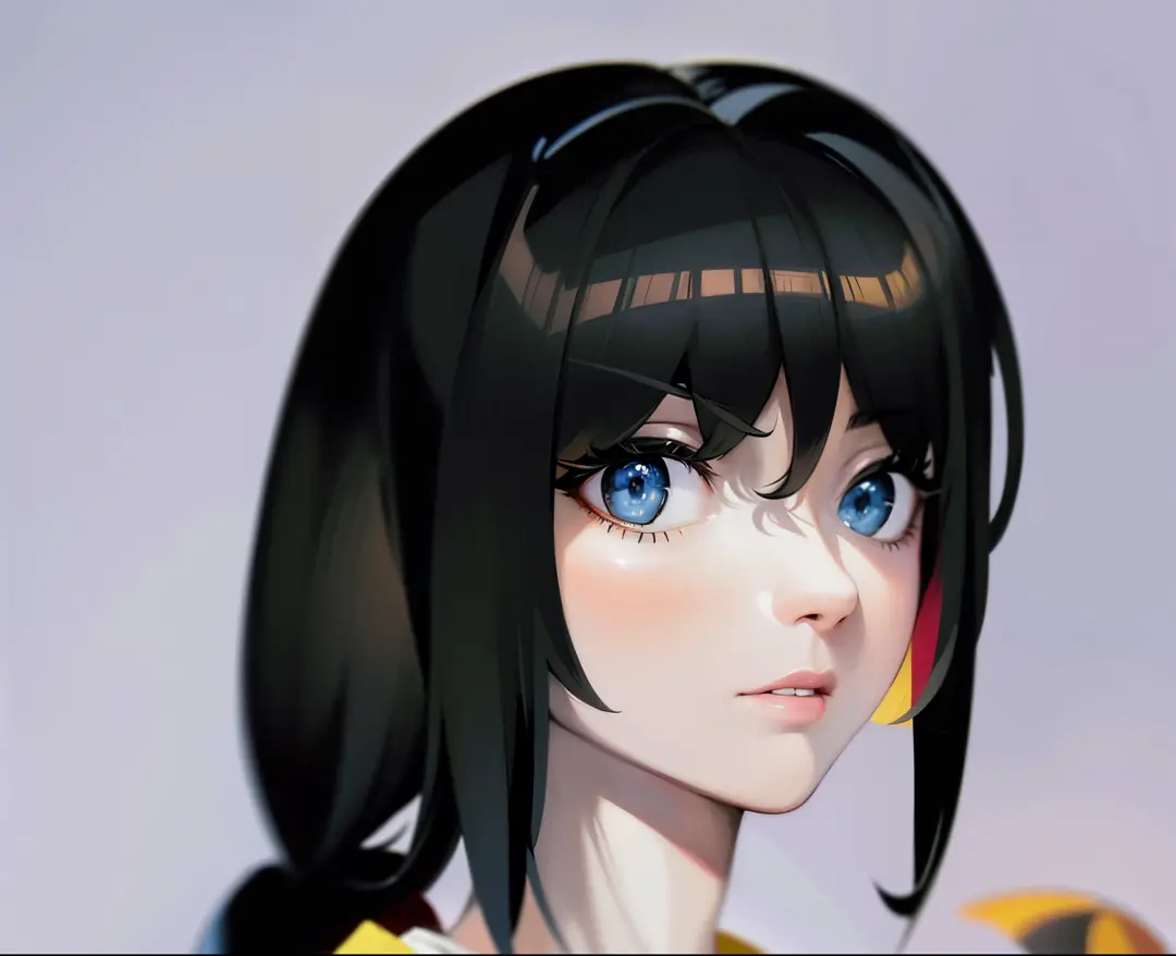 anime girl with black hair and yellow shirt, semi-realistic anime style, drawn in anime painter studio,  anime realism style, pr...