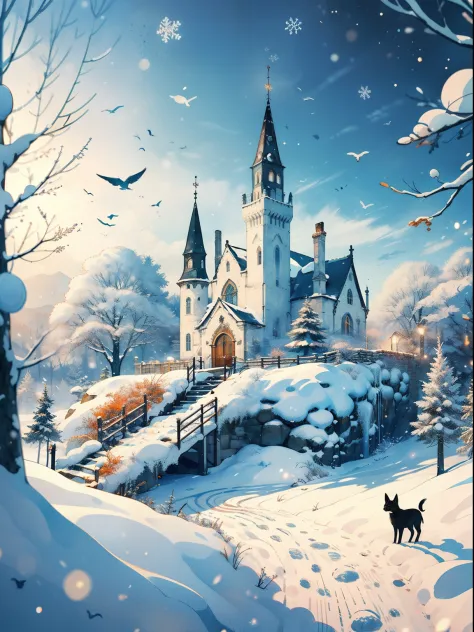 (((masterpiece))),best quality, whitetown, winter scenery, snow, snowflakes, cold color, beautiful scenery