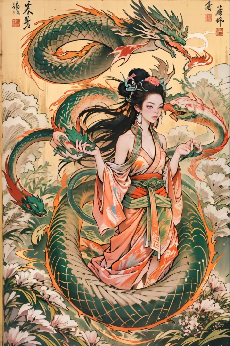 depicts the ancient goddess of creation，nuwa is the goddess with human body and snake tail（snake tail：1.6）（chinese mythology）。th...