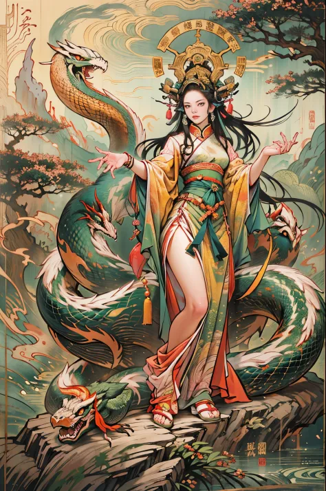 depicts the ancient goddess of creation，nuwa is the goddess with human body and snake tail（snake tail：1.6）（chinese mythology）。th...