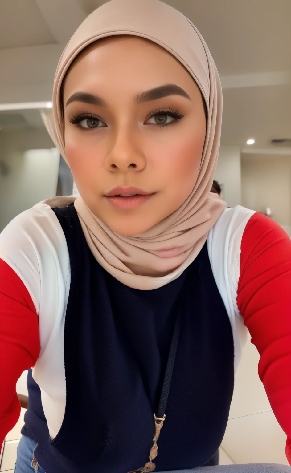 Uma mulher usando um hijab posa para uma selfie - SeaArt AI