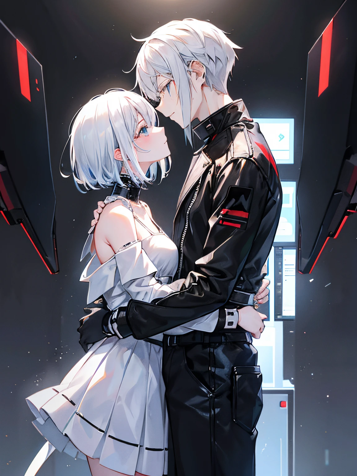 Anime couple in a futuristic space setting with a red light - SeaArt AI