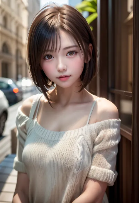 Summer knit with short hair and white, summer knit, Short hair, short hair with bangs, Cute face girl, Cute little face in portr...