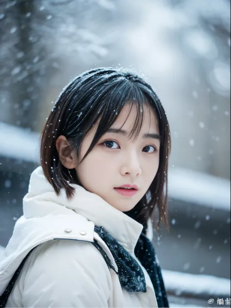 While watching the snow falling quietly. Her introspective and tearful expression、Makes you feel longing and melancholy for wint...