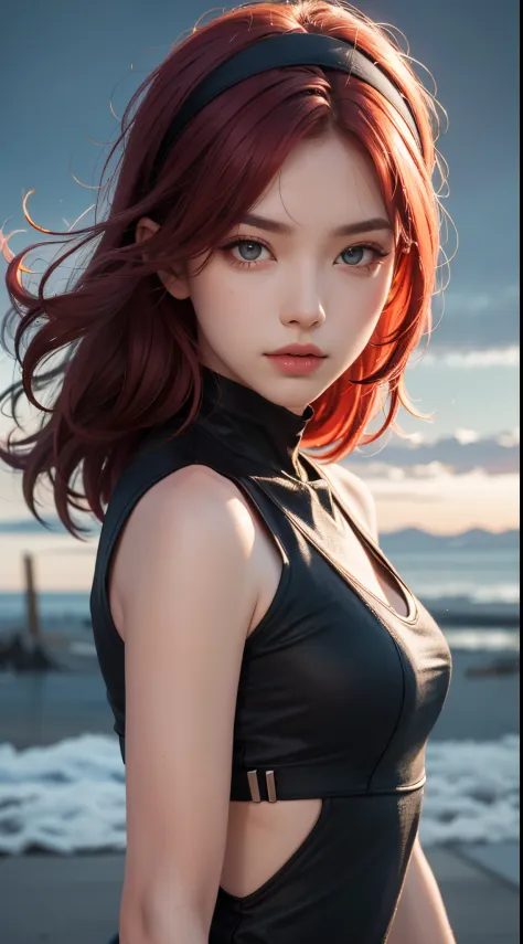 ((eye reflection)), red hairband, UHD, retina, masterpiece, ccurate, anatomically correct, textured skin, super detail, high det...