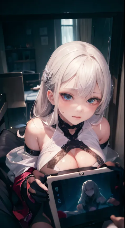 a hologram、man&#39;hand holding a tablet、The other&#39;hand holds a tablet、Photographing a girl with a tablet、POV

(Cinematic Digital Artwork: 1.3), High quality, masutepiece, of the highest quality, Super Detail, Illustration, [4K Digital Art]、 lndswgnr, ...