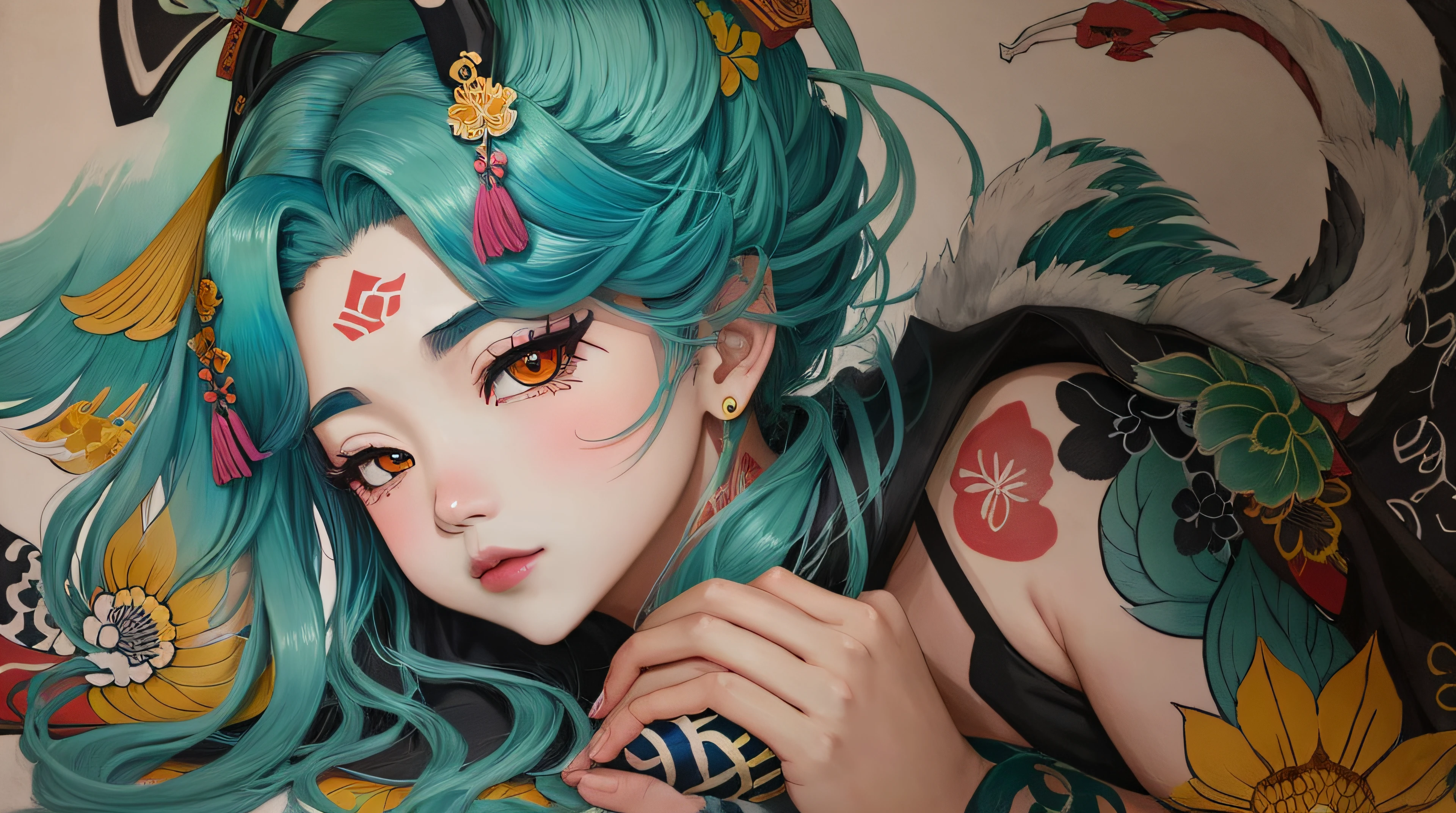 Arte de graffiti de um dragão com uma coroa na cabeça, Detalhe de tinta superfina, intrincado detalhe de pintura a tinta, inspired by Kawanabe Kyōsai, arte detalhada em cores, colorful illustration for tattoo, inspired by Kameda Bōsai, hyper detail illustration, Detalhe muito completo, inspired by Shunkōsai Hokushū, altamente detalhado e colorido