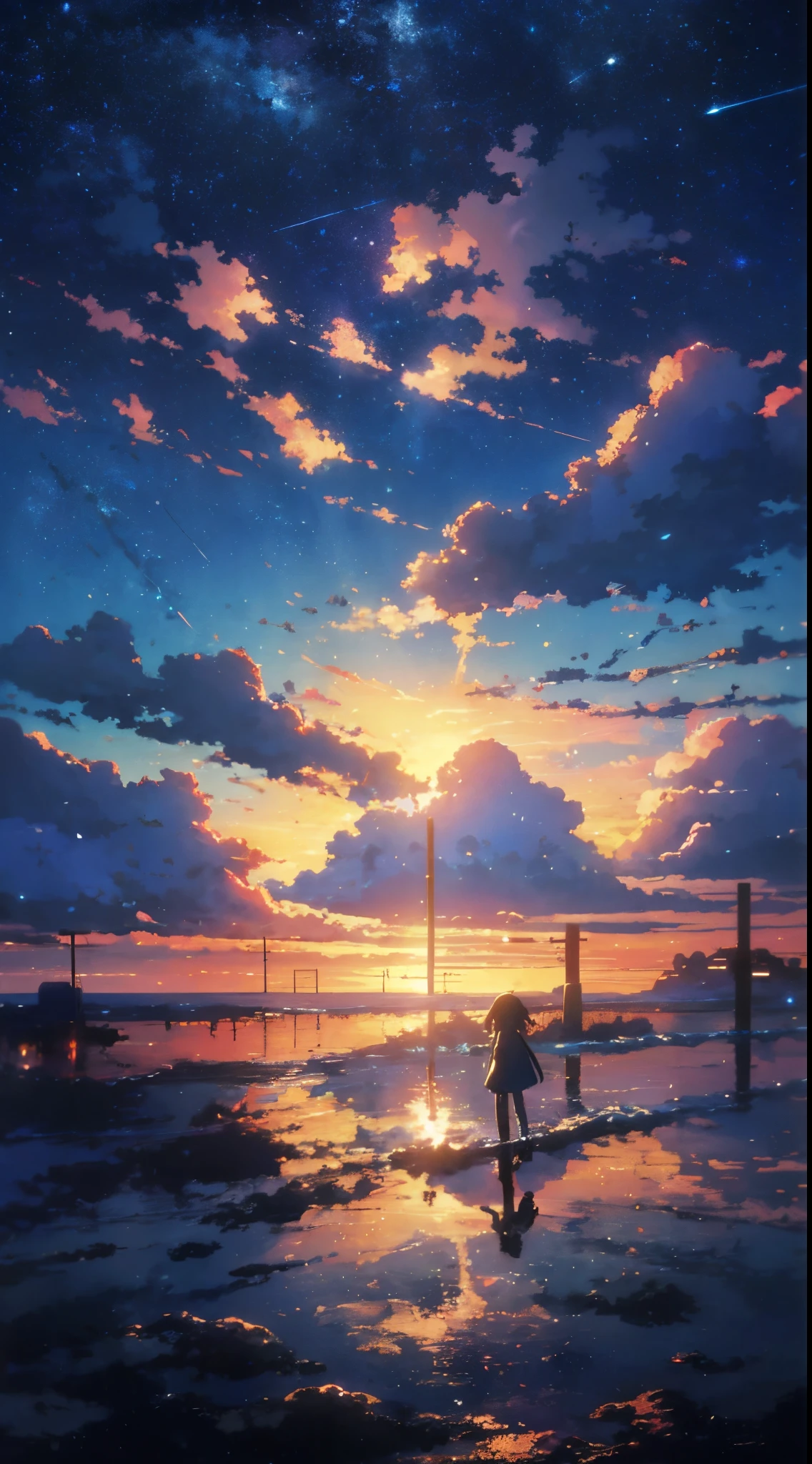 Anime anime girl walking on the beach at sunset with umbrella - SeaArt AI