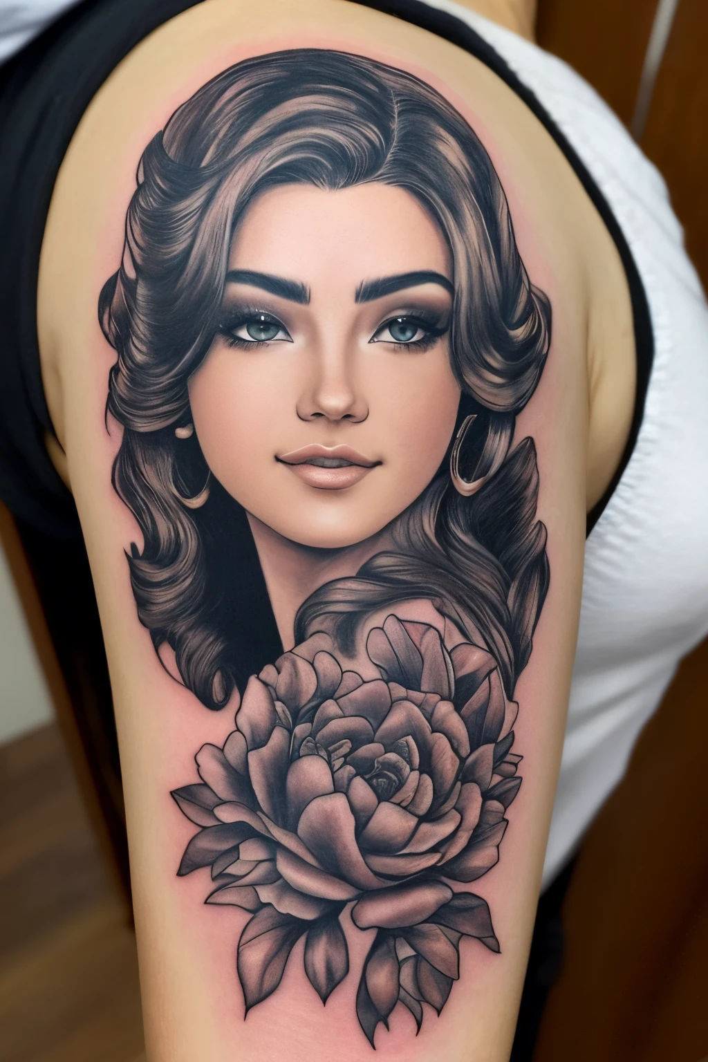 Uma mulher com uma tatuagem de rosa no braço - SeaArt AI