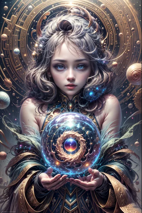 "Young Girl from the stars, (shimmering fur), celestial antennae, shell of wonder, planetary dreamscape, (cosmic enchantment), s...