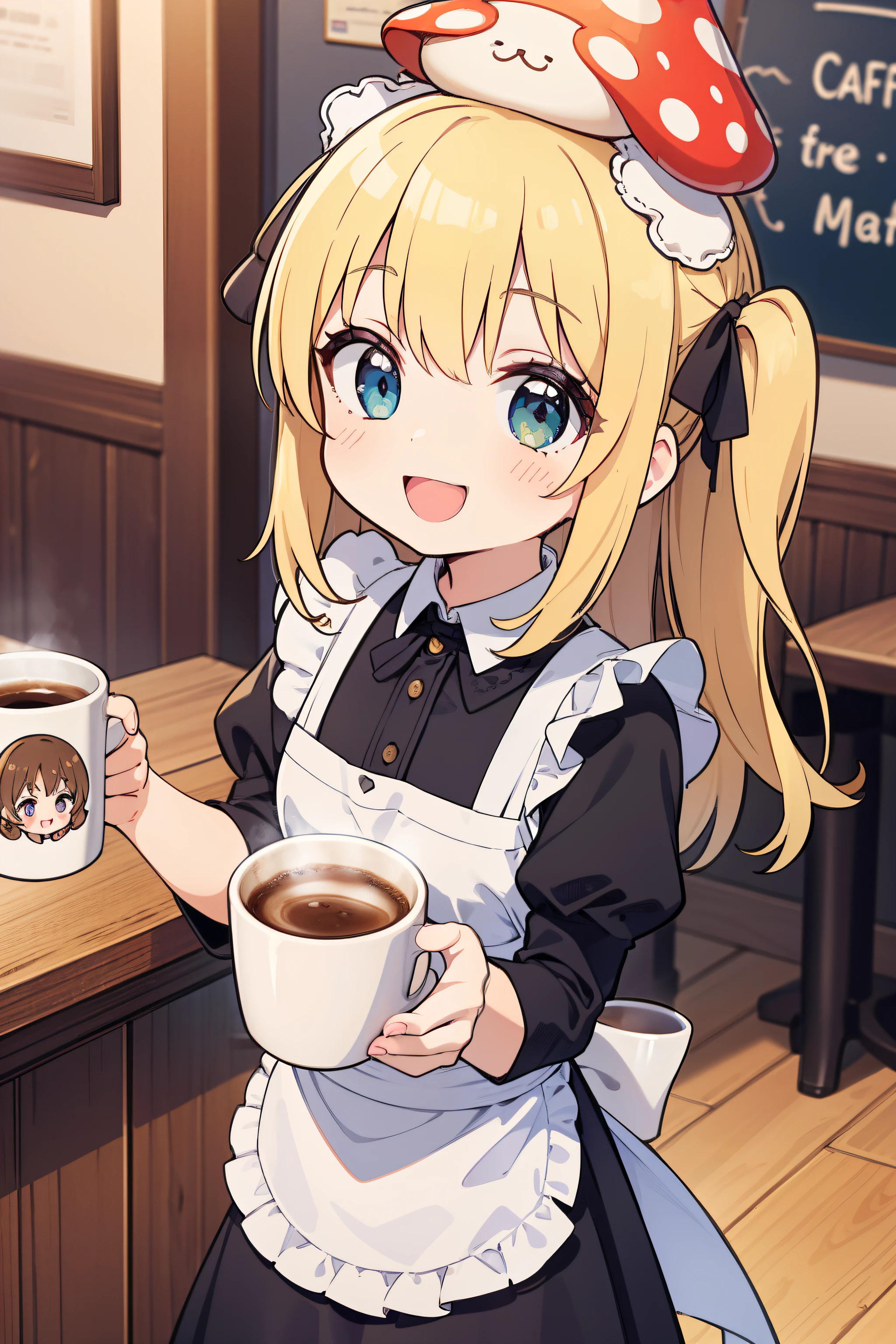 Anime girl holding a cup of coffee in a cafe - SeaArt AI