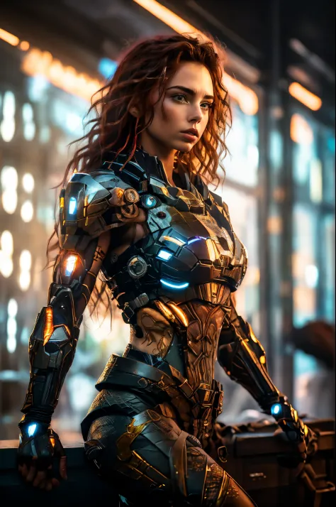 gal gadot as the captain of a spaceship, looking into space through a glass window, (inspired by mass effect), an armor, arms up...