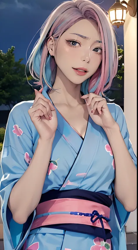 (masutepiece), (((highest quality)), (super detailed), 1 girl, (iridescent hair, colorful hair, half blue and half pink hair: 1....