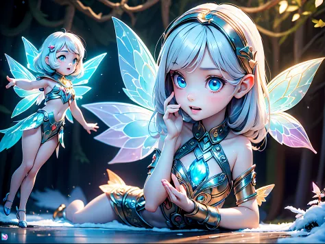 (masterpiece), realistic, cinematic light, (((utopia world, a 10yo girl is playing with fairies in the forest, fairyland))), ful...