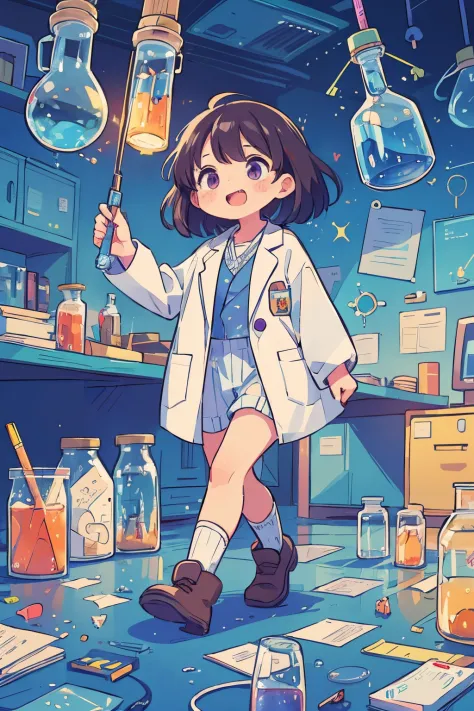 ((best quality,  masterpiece,  absurbres,  super-resolution)),  scientist,  science lab,  experiment,  chemistry,  colorful test tube,  messy accident,  lab coat,