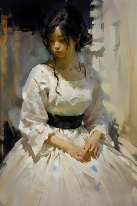 picture of a woman in a white and black dress, digital art by Wuzhong Shifan, Artstation, Digital Art, beautiful character paint...