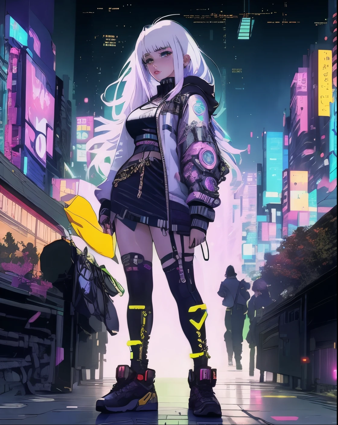 A woman in a futuristic outfit standing on a city street - SeaArt AI