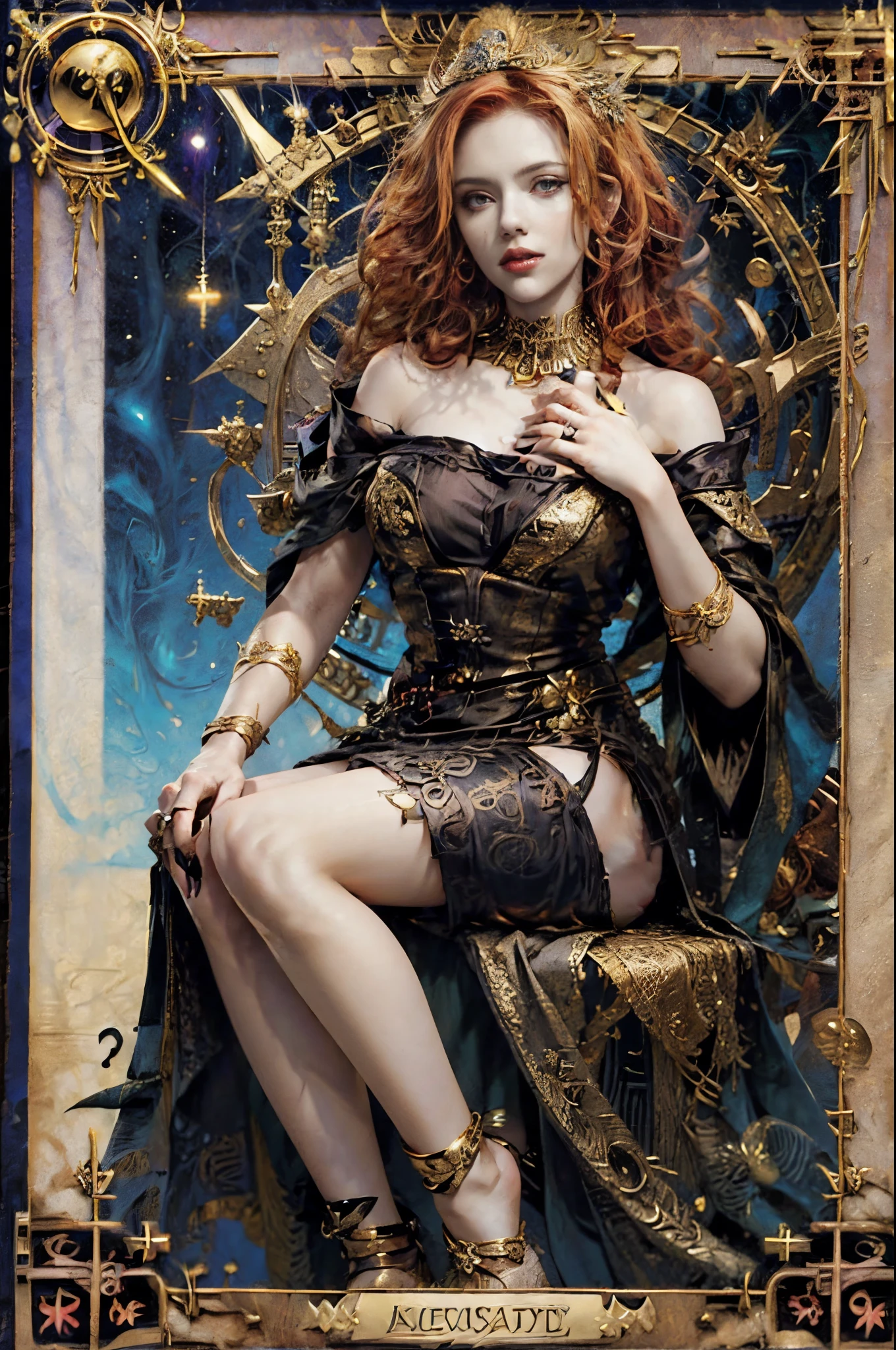 cartas de tarot，Borde completo del tarot，(Imagen rodeada por un borde estilo carta del tarot.:1.8), ，infierno，La Parca armada con una guadaña gigante，(por Scarlett Johansson （Scarlett Johansson）jugar）vestido：toga negra，con pelo rojo rizado，mitología romana，fondo de pantalla 8k,Ojos de buena calidad，cara delicada，mano correcta， ultra-detallado, hermosa y hermosa, obra maestra, La mejor calidad en el mejor de los casos., el es muy detallado, ángulo dinámico, tiroteo del vaquero, Caos en su forma más bella, Elegant, Fauvistdesign, Colores vibrantes, el romanticismo yacía, infierno,  volcanes，magma，calaveras, sangres，Schiller，Guadaña en mano，estilo vintage，（Enredado，datura，enredos，enEnredado）， (s fractal art: 1.3)，luz divina，Papel de oro，arte de la hoja de oro，dibujo flash，Borde completo del tarot，（bisel completo 1.5），colmillo yi，（centrado en el borde：1.8）