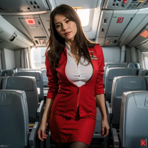 (masterpiece:1.2, Best Quality:1.2), 32K HDR, High resolution, Solo, 1girl in, (Ultra-realistic portrait of AirsAsia Stewardess ...