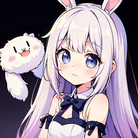 ((Best quality)), ((tmasterpiece)), (fluffy short bunny ears, White hair, dark strong blue eye, Anime manga girl, White-colored ...