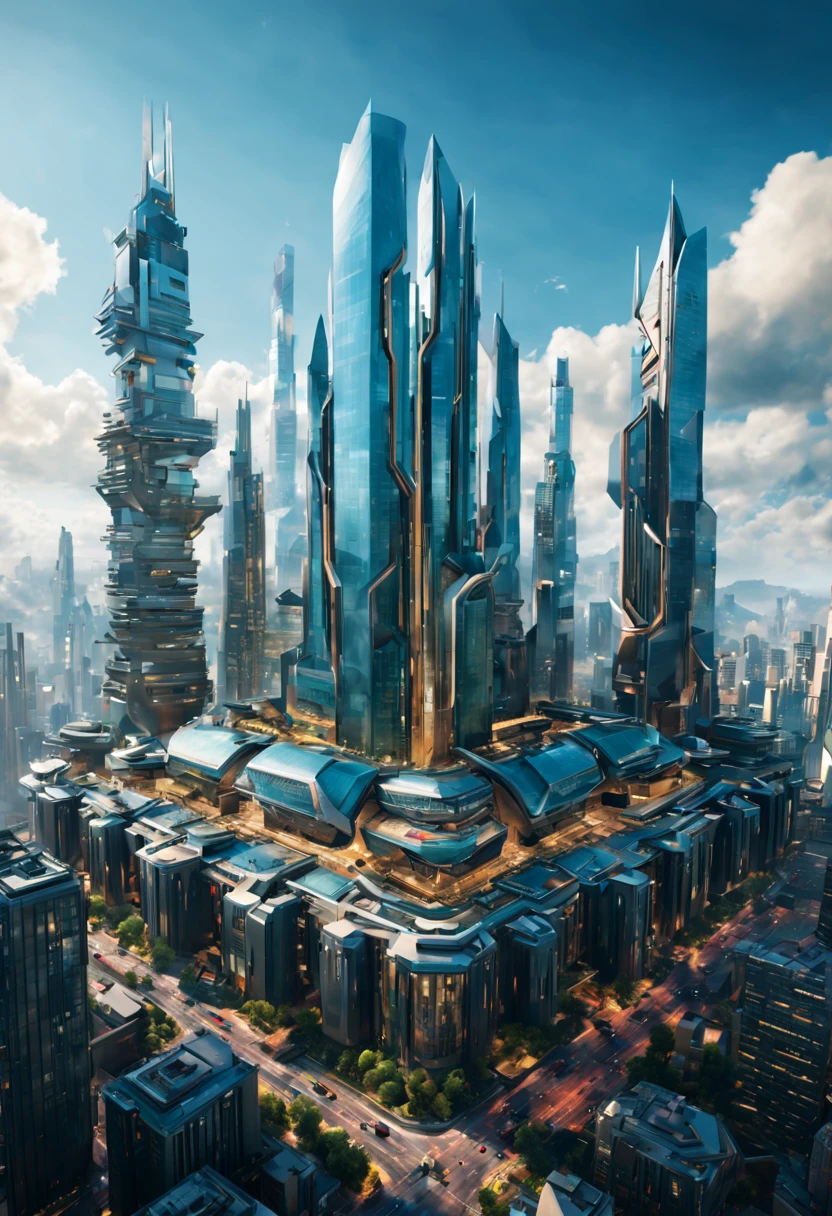 (Utopia art, Utopia theme:1.4), city, massive architecture, High technology, future, grandeur, symbolic significance, (best composition), ultra-wide-angle, octane render, enhance, intricate, (best quality, masterpiece, Representative work, official art, Professional, unity 8k wallpaper:1.3)