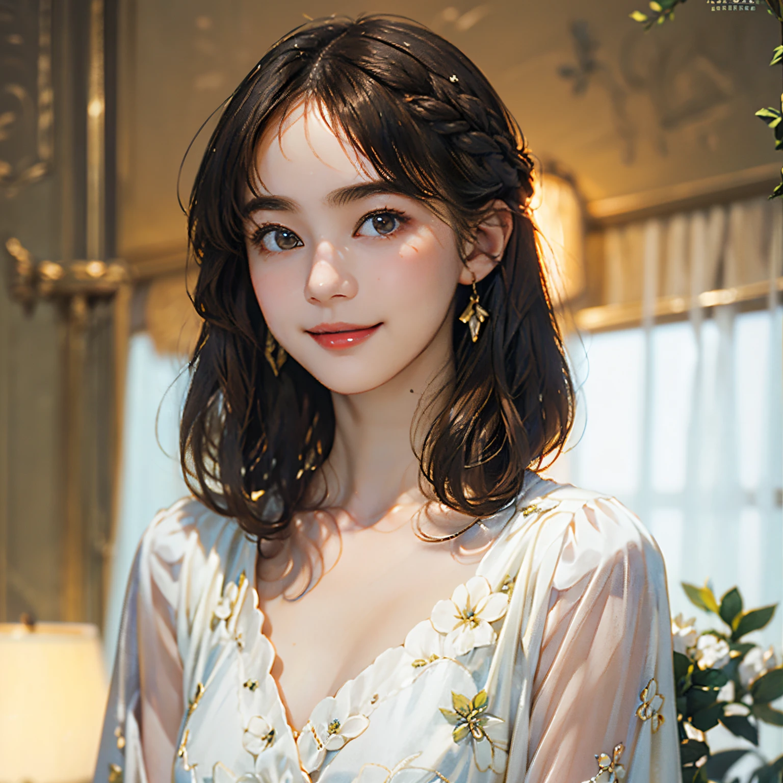 123
(a 20 yo woman,is standing), (A hyper-realistic), (high-level image quality), ((beautiful hairstyle 46)), ((short-hair:1.46)), (Gentle smile), (breasted:1.1), (lipsticks), (florals), (Luxurious room), (Depth of field is deep), (Modern)