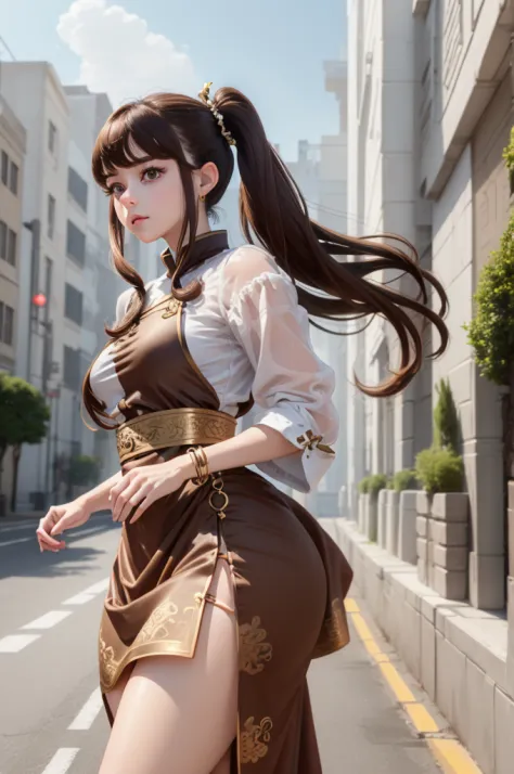 (best quality), (hyperrealistic), mh-yk, 1girl,  solo, brown hair, brown eyes, , long hair, chinese clothes, twintails, outdoor,...